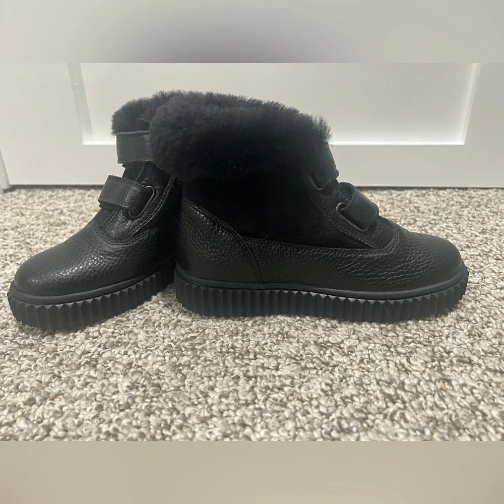 Naturino Leather Fur Lined Kids Boots Black Velcro Winter Size 12 EU 30